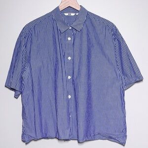 UNIQLO Stripe Short Sleeve Button Shirt Blouse Women’s Size L